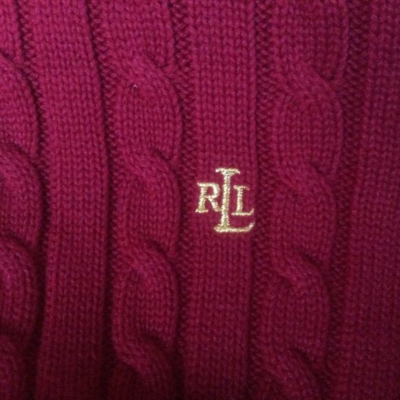 Lauren Ralph Lauren VTG Red Cable Knit Monogram Signature Zip Preppy Cardigan PL - Picture 3 of 5